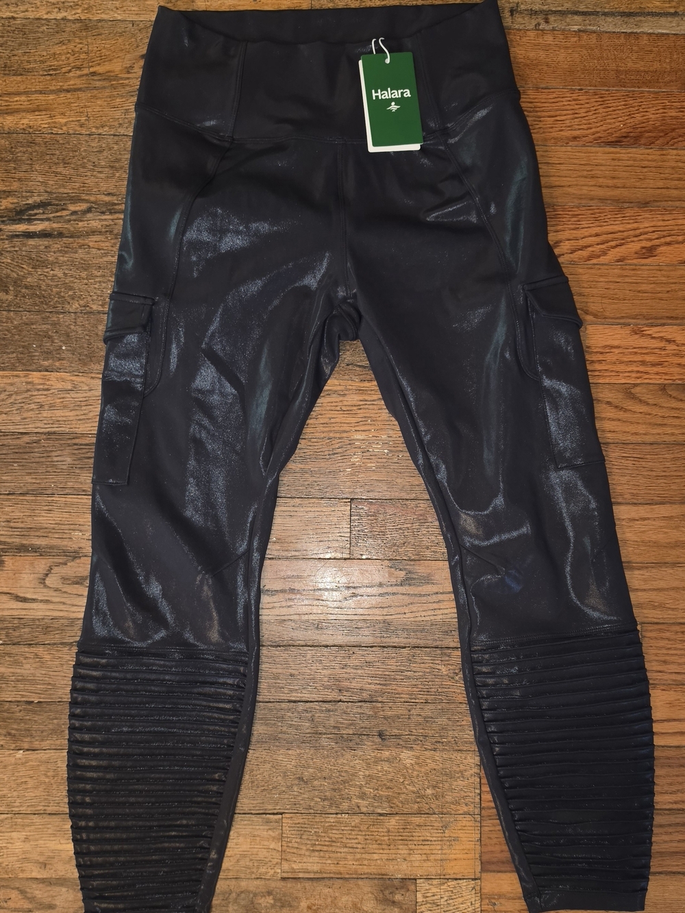 Halara NWT Black Faux Leather Moto Leggings CargHalara Shine Black Moto Leggings